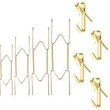 4PCS Wall-Mounted Dish Rack with 4PCS Decorative Wall Hooks, W-Shaped Spring Hook Brackets, 6/8/10/12-Inch Dish Rack, Suitable for Decorative Dishes and Artwork