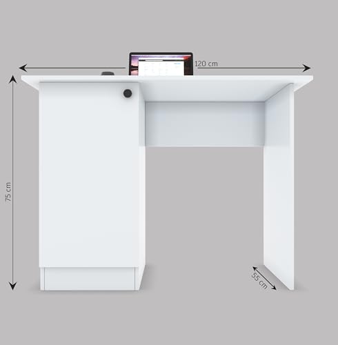 Image of CREATIVE QUBE 55 * 120 * 75 CM Engineered Wood Office Desk with Closed Cabinet & Storage Shelves for Storing Books, Stationery | Tabloft Executive Table for Office | 1 Year Warranty- Everest White