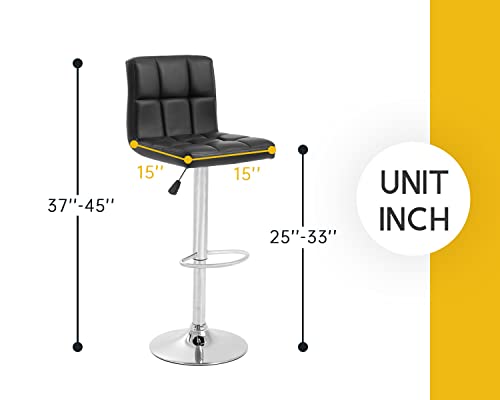 Image of Barstools Set of 4 Modern PU Leather Adjustable Height Square Bar Stools with Square Back Bar Stool