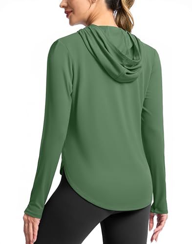 G Gradual Women's UPF 50+ Sun Shirt with Hoodie Long Sleeve UV Protection Shirts Lightweight Hiking Fishing Shirts for Women(Army Green,M)