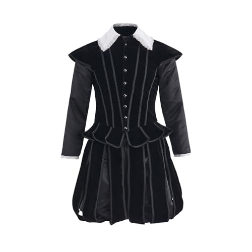 Willyacos Mens Tudor Renaissance Costume Black Elizabethan Tudor Noble Prince King Costume Suit with Doublet Pumpkin Pants (Black, L) by Willyacos - Used condition - US$56.44