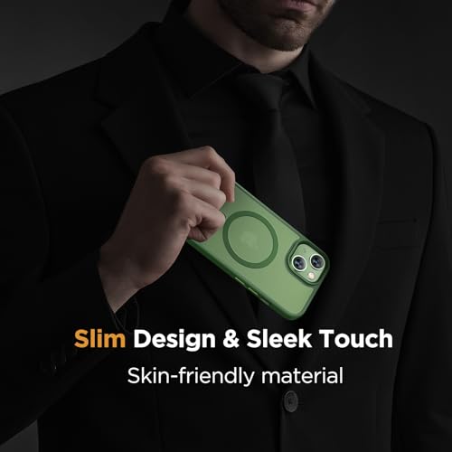 Image of Miracase Magnetic for iPhone 15 Plus Case 6.7 inch (Compatible with MagSafe)(with 2X Screen Protectors) Military-Grade Protection, Anti-Fingerprint Translucent Matte Phone Cover, Dark Green