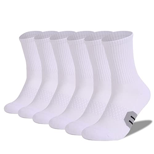 LKZL 6 Paare Baumwollkissen Crew Socken, Atmungsaktive Business-Socken Wandern Workout Walking Athletic Sportsocken für Männer und Frauen (Color : White, Size : M) Cover
