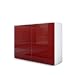 Vladon Cajonera Rova, Cómoda con 4 Puertas, Blanco Mate/Burdeos de Alto Brillo (92 x 72 x 35 cm)