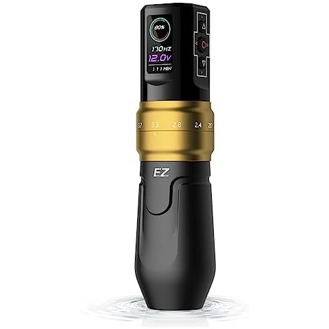 EZ P3 Pro Wireless Tattoo Machine - 6 Strokes 2.0, 2.4, 2.8, 3.3, 3.7, 4.2mm Tattoo Machine Pen with OLED Digital Display 1600mAh Battery Power Tattoo Gun (Matte Golden) Cover