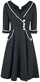 Voodoo Vixen Marica 1950s Black Herringbone Wide Collar Dress Frauen Mittellanges Kleid schwarz/weiß M