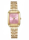 BESTKANG Watches for Women Wrist Watches Steel Strap Womens Watch Casual Fashion Simple Square Quartz Wristwatch (Gold-Pink)