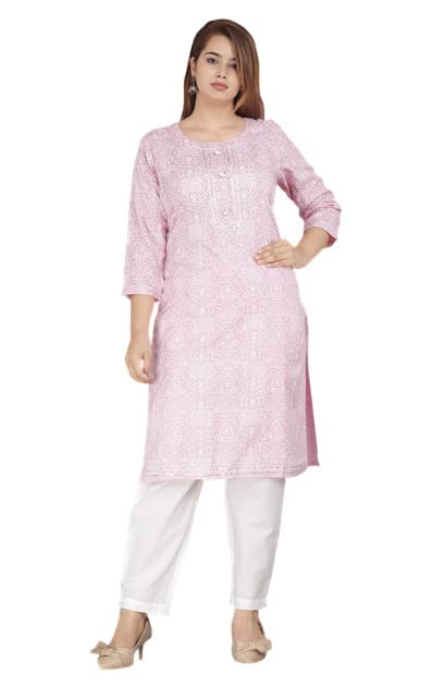 Image of JC4U Lemon Cotton Gotta Round Neck 3 /4sleeves bandej Kurta Sizes (M-XXL)