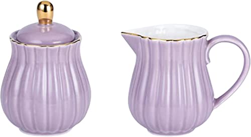 YBK Tech Ensemble pot à lait et sucrier en porcelaine pour dégustation de café Motif rayures Violet