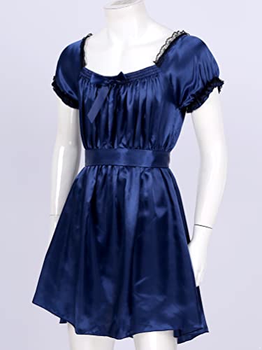 Mens Soft Satin Short Sleeve Girly Maid Sissy Crossdress Lingerie Dress Nightwear Pajamas3