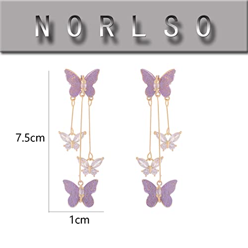 Purple Butterfly Tassel Style Zircon Earrings For Women Crystal Rhinestone Drop Earrings Long Butterfly Dangle Earrings Wedding Jewelry Gifts For Women #TOP3