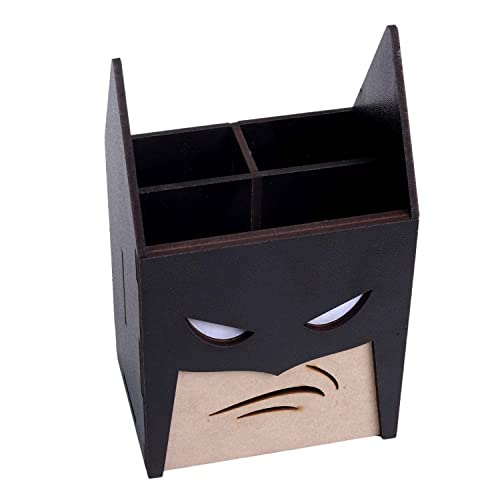 Image of Zesta Wooden Desk Organizer Pen Stand Remote Holder Card Slot | Table Accessory Office Desk Study Room | Pencil Storage Stand Stylish Workspace Decor (Black Man)