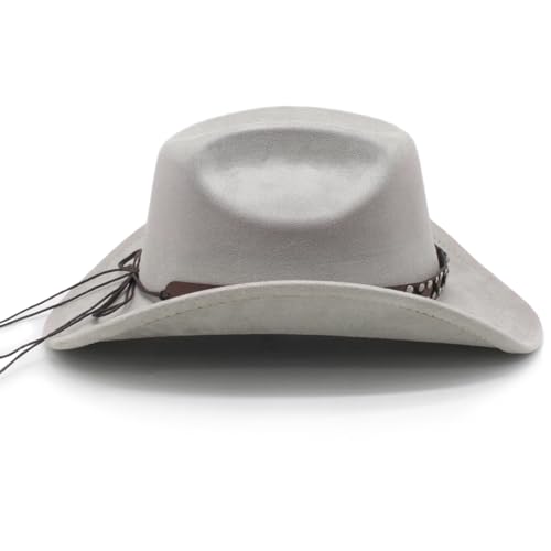 Image of Cowboy Hat for Women Men Wide Brim Western Cowgirl Hat Roll up Brim with Belt Buckle Classic Suede Country Cowboy Hat