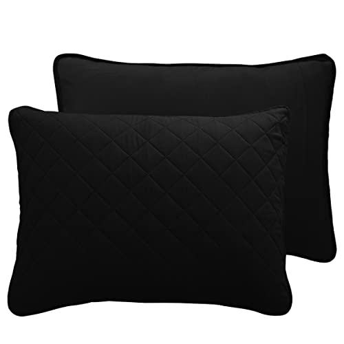 Easy-Going Full/Queen Size Reversible Quilt Set With 1 Quilt And 2 Pillow Shams, Soft Bed Quilt Cover, Water Resistant Lightweight Microfiber Bedspread, Stain Resistant, Black/Beige #TOP3