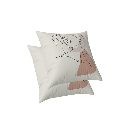 ggaimwf Abstracto Fundas de cojín cuadradas de Lino para sofá Marruecos Mujer De Pelo Largo Retrato Lanza Fundas de Almohada Dormitorio Funda de cojín con Cremallera Invisible 50x50cm Juego de 2