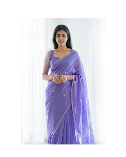 Image of SGF11 Women's Kanjivaram Soft Cotton Linen Silk Saree With Blouse Piece