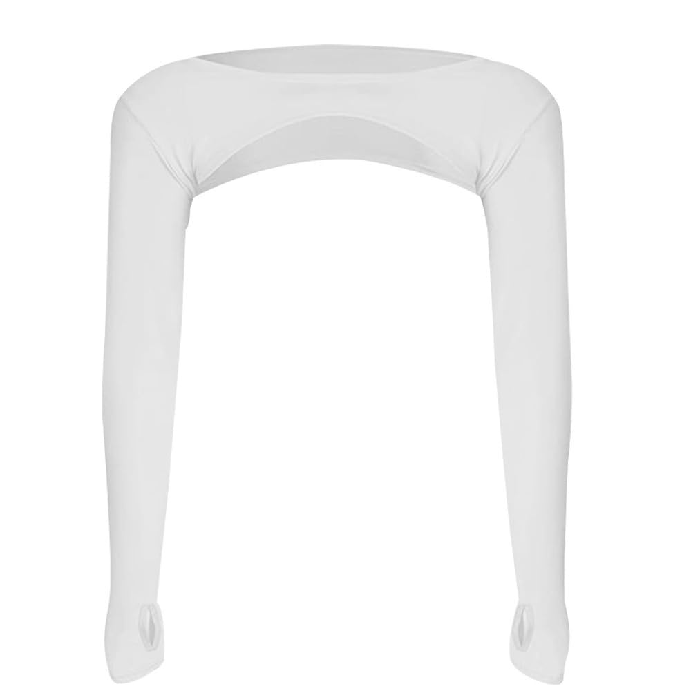 Wambere 1 Stück UV-Schutz Bolero Damen,Eisseide Armmanschette Sonnenschutz Arm Sleeve,Damen Sonnenschutz Armmanschettes,Elastizität Arm Sleeve Kühlender Schal für Sport Drinnen und Draußen,Weiß
