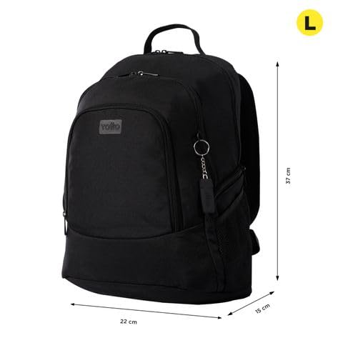 TOTTO Plecak na laptopa 16 cali, model Kuat L, pojemność 28 l, 3 przegródki, 2 kieszenie na butelki, wygodne, wyściełane i regulowane paski, czarny