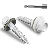 Bnuok Metal Roofing Screws #10 × 1 Inch, 80pcs White Ruspert Coating Hex Head Roofing Screws with Rubber Washer, Self Starting Metal to Wood Siding Screw