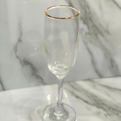 Jogo Taças Premium Champagne Borda Dourada 160ml Champanhe Luxo Caixa com 6 unidades