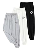 EXARUS Girls Sweatpants Joggers Sweat Pants 3 Pack Kids with Pockets Drawstring Baggy High Waisted Preppy Cute Youth 12Y
