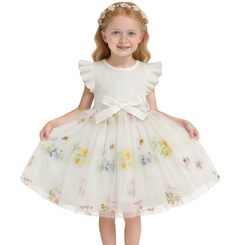 Toddler Girl Summer Dress Tulle Ruffle Sleeveless Baby Girl Fashion Casual Spring Dresses 1-5Y(White,1 Year)