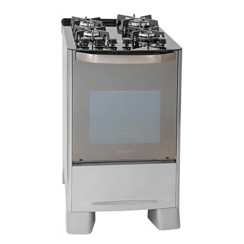 SUGGAR FOGÃO MASTER GRILL PRATA MESA DE VIDRO 4 BOCAS TRIPLA CHAMA GRILL 220V TREMPE FERRO FUNDIDO ACENDIMENTO SUPERAUTOMÁTICO FGVMTG412PRIX