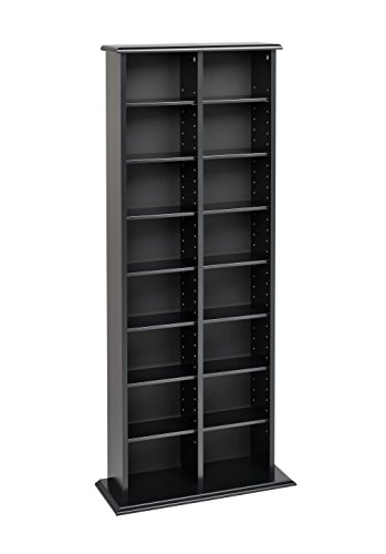 Prepac Double Width Wall Storage Cabinet, Black & Double Media (Dvd,Cd,Games) Storage Tower, Black #TOP5