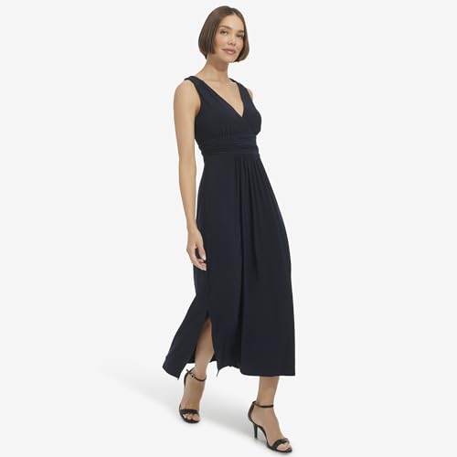 Image of Tommy Hilfiger Women's Sleeveless Surplice Neck Jersey A-Line Midi Dress