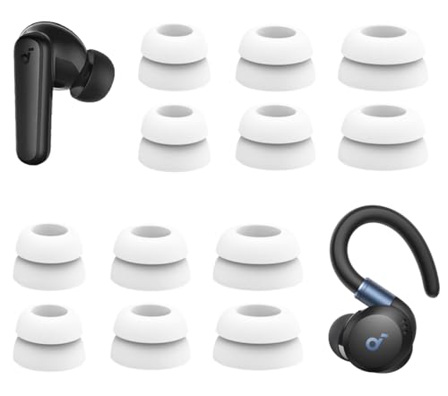 A-Focus Double Flange Ear Tips for Soundcore P40i P30i P20i Replacement Soft Silicone Reduce Noise Eartips Earbuds Cover Compatible with Soundcore Space A40, Sport X20 L/M/S White 6 Pairs