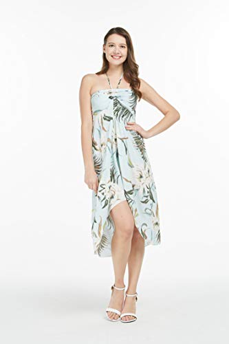 Image of Women's Hawaiian Luau Halter Dress in Signature Prints | Sleeveless halter dress, high-low hem; Hawaiian floral print; soft rayon, machine washable; luau, beach, cruise, party