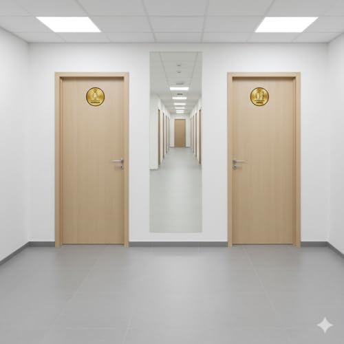 Image of Premium Brush Finish Golden Black Men Women Acrylic Sign 6 Inch Round Easy to Mount Self-Adhesive Tape for Business Office Hospital Corporate Hotel Company Factory Bank Commercial