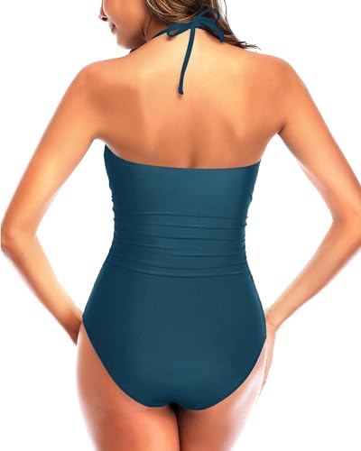 Image of Tempt Me Women Sexy Cutout One Piece Swimsuits Tummy Control High Waisted Halter Front Tie Knot Bathing Suit