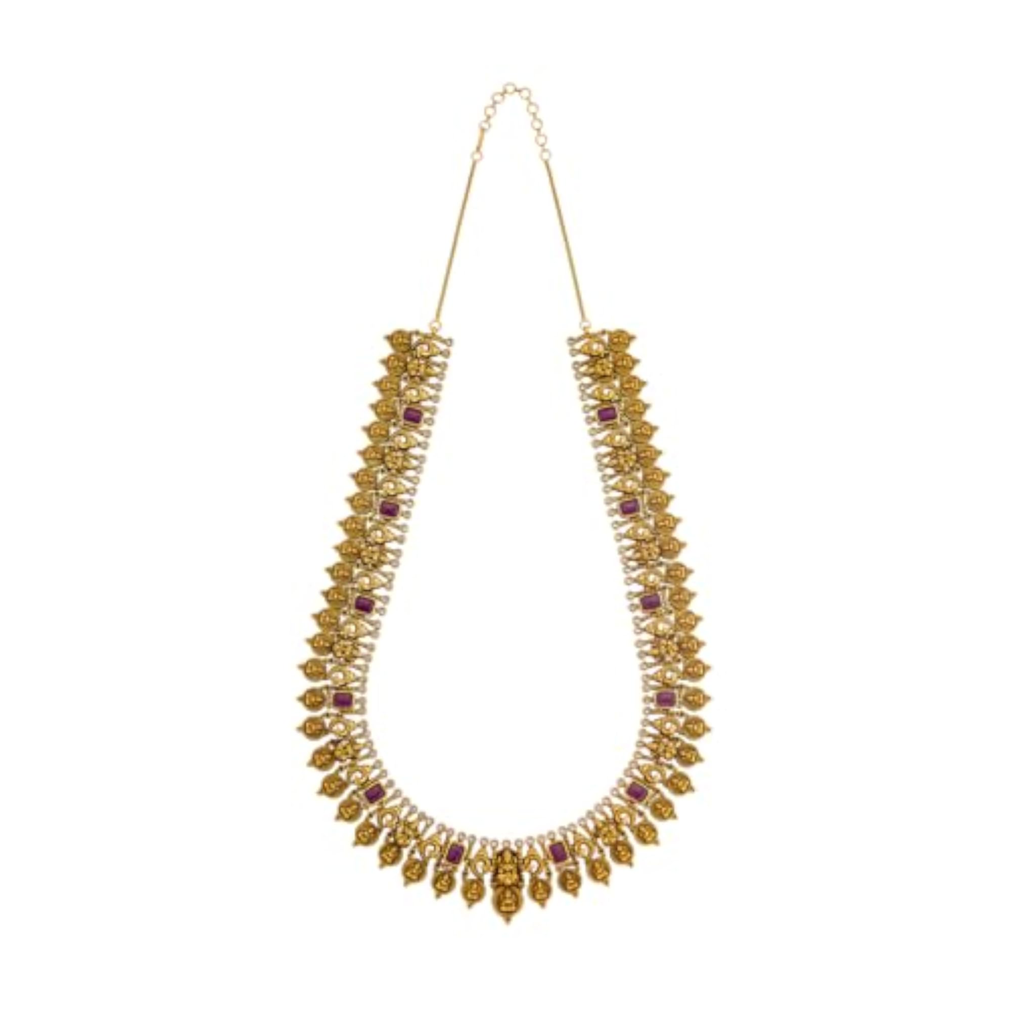 KUSHAL'S Ruby Gold Polished Copper Antique Necklace, Festive Wear