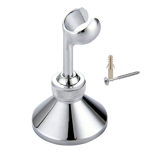 Shower Head Holder Adjustable Wall Mount Bracket – Universal Chrome Plated Shower Bracket for Handheld Showerhead – 360° Rotation Shower Head Mount for Bathroom Rail – No Drill Suction Cup Design