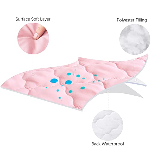 Image of Mini Crib Mattress Protector 38 inchx24 inch Mini Crib Sheets Fitted Waterproof | Quilted Mattress Pad Cover Improved Thickness Machine Washable Noiseless Pink Fit for mini Crib Mattress up to 5 inch