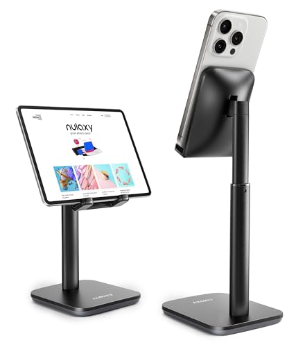 Nulaxy Phone Stand, Height Angle Adjustable Cell Phone Stand, Phone Holder for Desk Compatible with Phone15 14 13 12 Mini 11 Pro Xs Xs Max Xr X 8 7 6 6s Plus, All Smartphones (4-8 inches) - Black