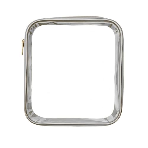 Estojo Box Transparente com Zíper, Design Resistente, Amplo Espaço para Organização, Visual Clean, Preto (Prata)