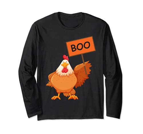 Divertido cartel de pollo de Halloween con no miedo Boo Manga Larga