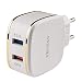 Produktbild tecnan Quick Charge 3.0 Netzteil Ladegerät 2 USB Port Anschluss Stecker Adapter Ladestecker für iPhone X XS max 7 8 Plus, Samsung S7 S8 S9 Note 8, 9, HTC, Huawei, Sony Xperia [Weiss]