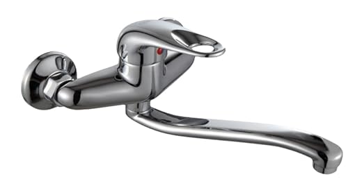 Kwueiitキッチン蛇口 壁付き 混合水栓 シングルレバー 浴室用水栓 バス水栓 180°首回り 泡沫吐水 ツーホール式 キッチン 水栓 冷 温 切り替え合金ミキサー+アクセサリー(25cm)