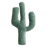 Creative Co-Op, Green Cotton Velvet Cactus Shaped Pillow with Hand-Embroidered French Knots, Yellow, 3.0 x 12.0 x 21.0 inches
