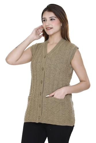 Image of aarbee Self Design Sleeveless V Neck Woollen Cardigan for Women with Front Pockets