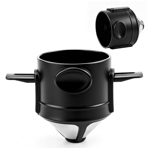 SZXMDKH Reusable Pour Over Coffee Maker, Stainless Steel Cone Coffee Dripper Filter 1-2 Cup, Paperless with Collapsible Holders for Home Office Travel Camping, Brown, (SZXMDKHHG6325)
