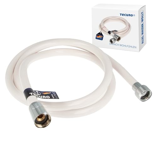 tecuro 175 cm Brauseschlauch EASY 1/2 Zoll Drehkonusmutter x 1/2 Zoll Rändelmutter, weiß/chrom, Trinkwasser-Konform, KTW BWGL, DIN EN 1113