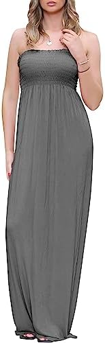 Love My Fashions® Womens New Bandeau Sheering Boobtube Gathered Summer Casual Ladies Beach wear Strapless Elasticated Long Maxi Dress