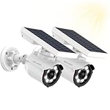 WEILAILIFE Solar Motion Sensor Light Outdoor Wireless Security Floodlight Fake Security Camera with LED Spotlights Waterproof 800 Lumen Bright Exterior Light (White 2 Pack)
