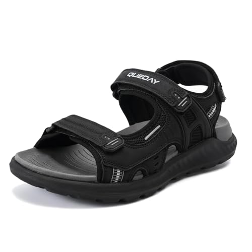 Image of Queday Mens Closed Toe Outdoor Hiking Sandals | Arch Support, 3 Adjustable Straps, Non-slip rubber outsole, Budget-friendly for beach, Daily, walking, fishing