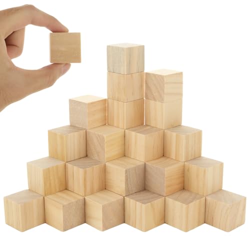 YOUNTHYE 100PCS Wooden Cubes, 3x3x3cm Square Wooden Blocks Small Wood Blocks Natural Unfinished Pine Craft Cubes for DIY, Painting, Numbers, Stamps, Decoration