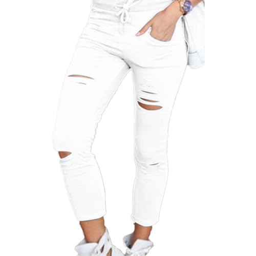 Image of FeMereina Women's High Waisted Jeans for Women Distressed Stretch Jeans for Women Ripped Butt Lift Leggings Denim Pants (White, M)